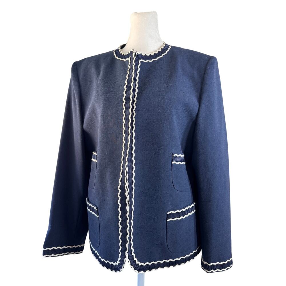 Vintage ‘90s Adolph Schuman for Lilli Ann Navy Blue & Ivory Jacket